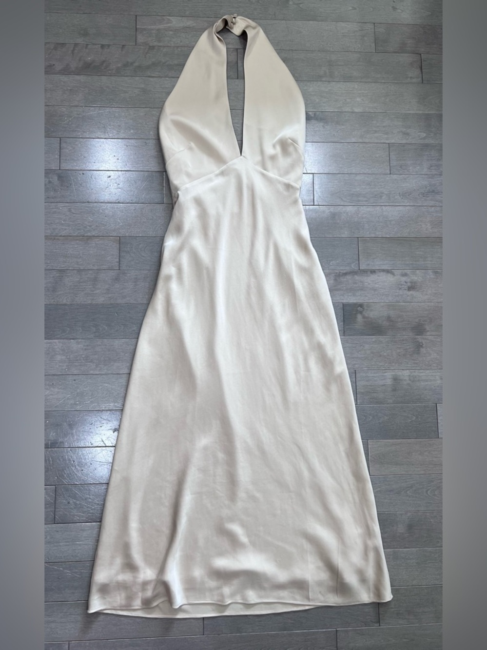 NWT Park & Fifth Cooper Dress Champagne Halter Maxi Satin Size Medium